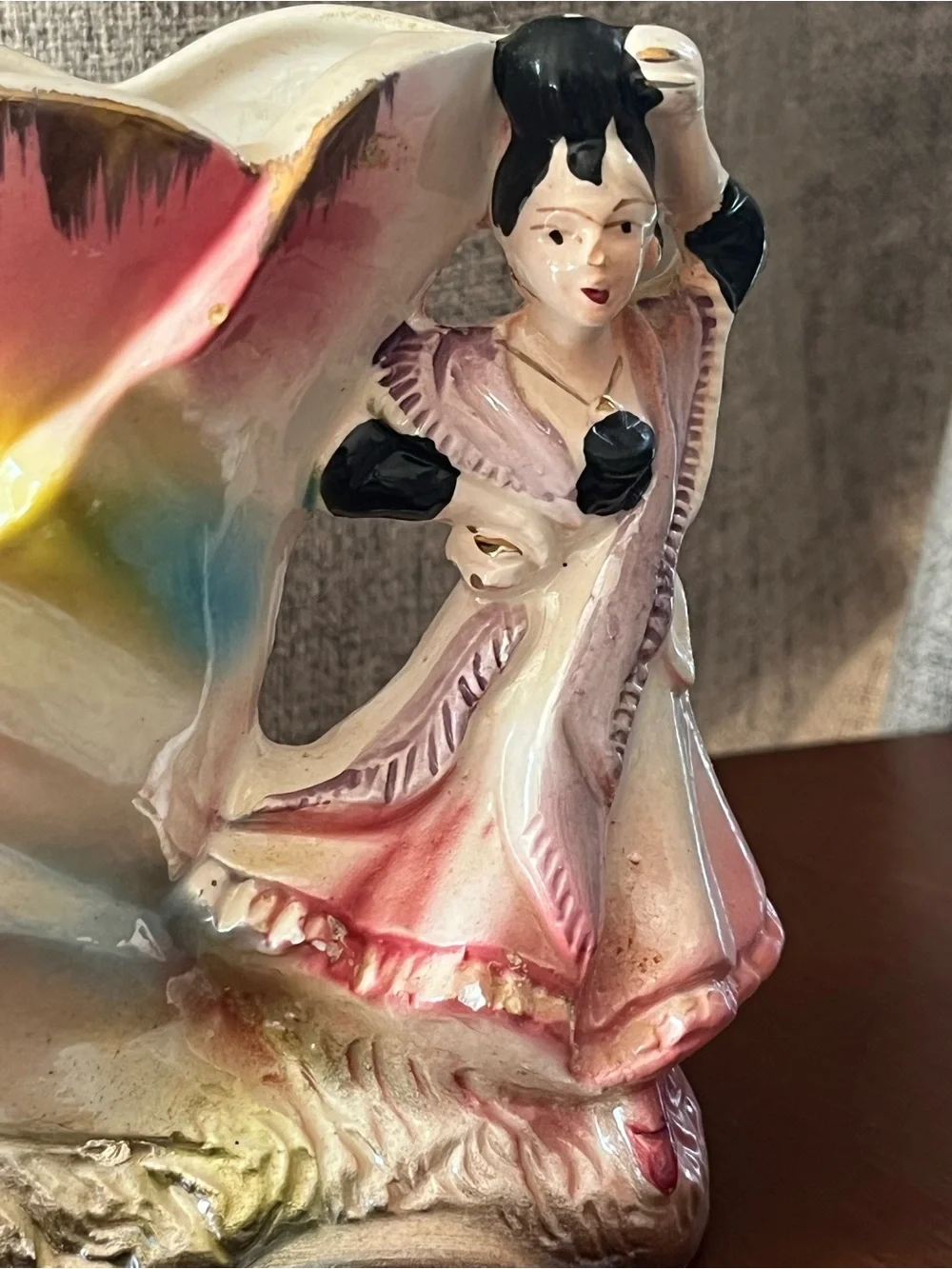 Vintage Japanese Hand painted Luster Flamenco Couple  Vase  art deco
